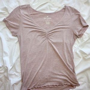 Pink Striped American Eagle Lettuce Hem T-Shirt